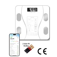 ALC Smart Body Scale Akıllı Banyo Baskülü Yağ Su Kas Vücut Kitle Endeksi Dijital Tartı  - Beyaz