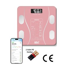 ALC Smart Body Scale Akıllı Banyo Baskülü Yağ Su Kas Vücut Kitle Endeksi Dijital Tartı  - Pembe